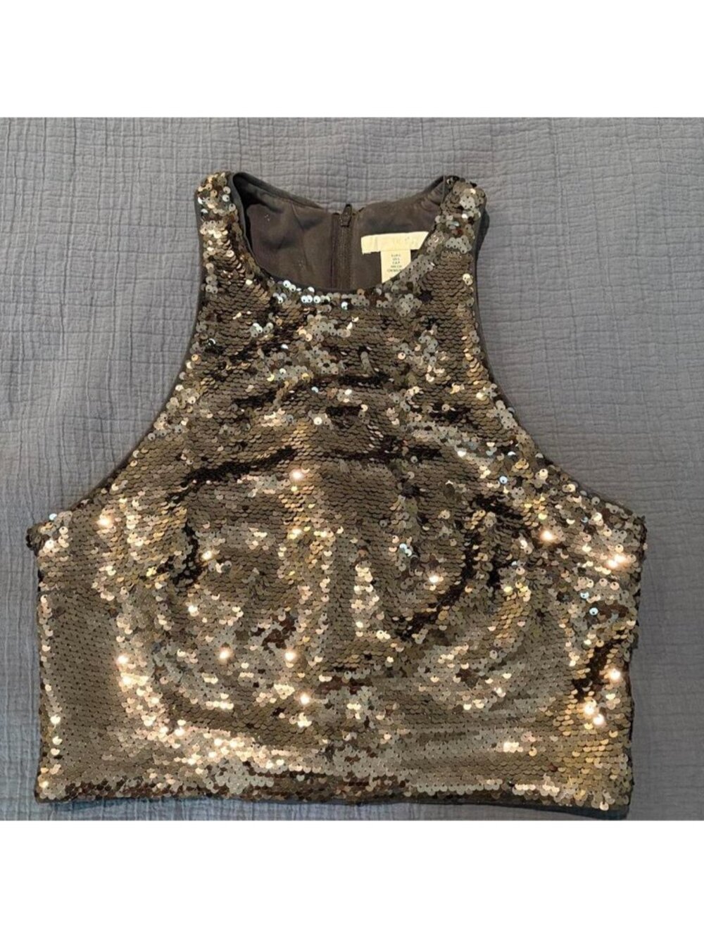 Going out H&M high neck black & silver sequin crop top with back zipper in a S